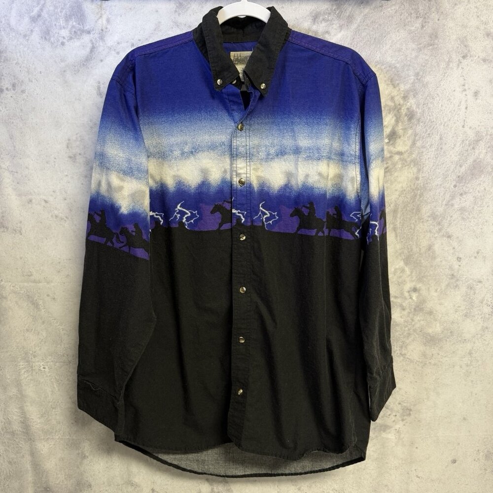 Vintage Express Riders Western Shirt Mens Medium 22.5x30 Long Sleeve Cowboy